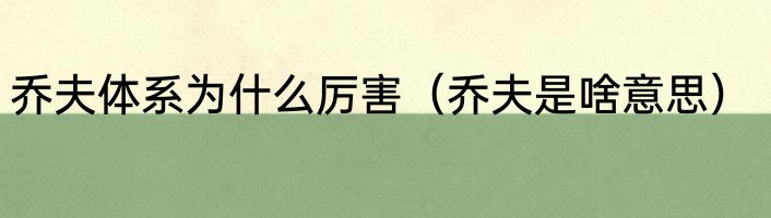 乔夫体系为什么厉害（乔夫是啥意思）