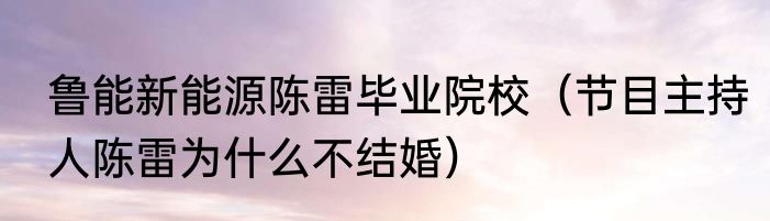 鲁能新能源陈雷毕业院校（节目主持人陈雷为什么不结婚）