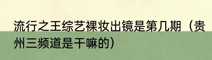 流行之王综艺裸妆出镜是第几期（贵州三频道是干嘛的）