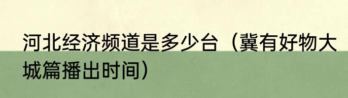 河北经济频道是多少台（冀有好物大城篇播出时间）