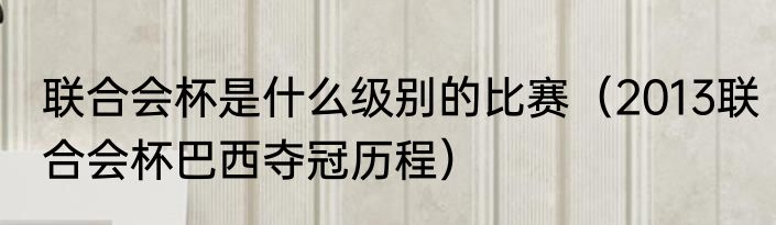 联合会杯是什么级别的比赛（2013联合会杯巴西夺冠历程）