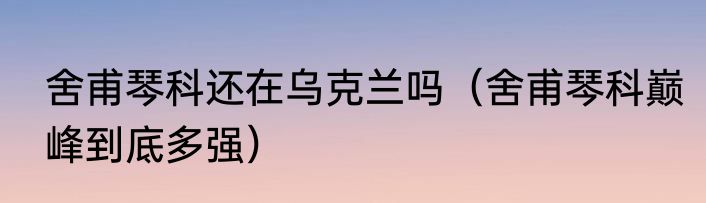 舍甫琴科还在乌克兰吗（舍甫琴科巅峰到底多强）