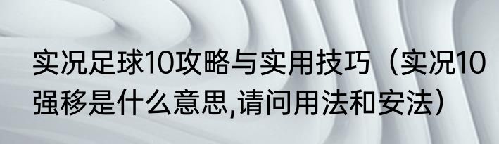 实况足球10攻略与实用技巧（实况10强移是什么意思,请问用法和安法）