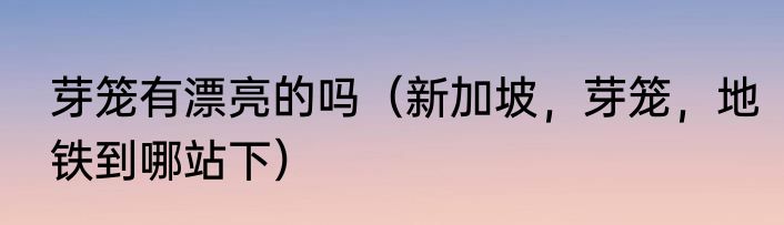 芽笼有漂亮的吗（新加坡，芽笼，地铁到哪站下）