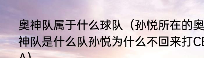 奥神队属于什么球队（孙悦所在的奥神队是什么队孙悦为什么不回来打CBA）