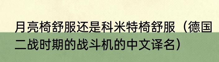 月亮椅舒服还是科米特椅舒服（德国二战时期的战斗机的中文译名）
