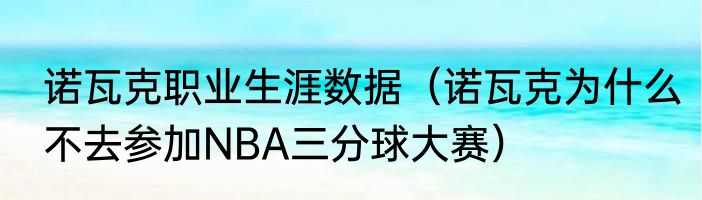 诺瓦克职业生涯数据（诺瓦克为什么不去参加NBA三分球大赛）