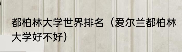 都柏林大学世界排名（爱尔兰都柏林大学好不好）