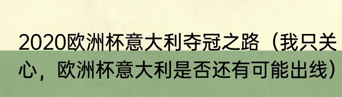 2020欧洲杯意大利夺冠之路（我只关心，欧洲杯意大利是否还有可能出线）