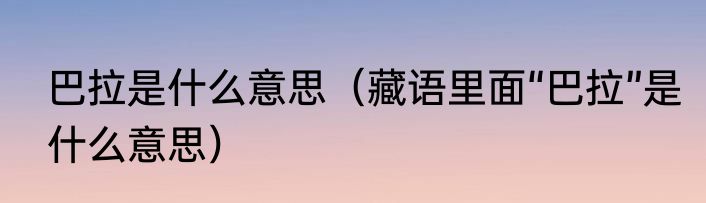 巴拉是什么意思（藏语里面“巴拉”是什么意思）