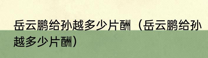 岳云鹏给孙越多少片酬（岳云鹏给孙越多少片酬）