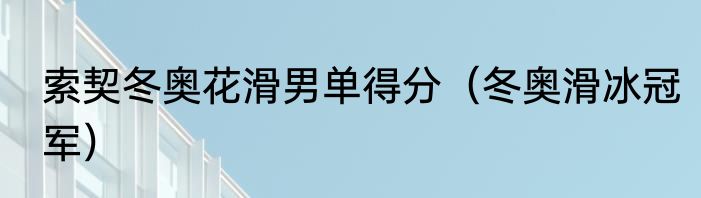 索契冬奥花滑男单得分（冬奥滑冰冠军）