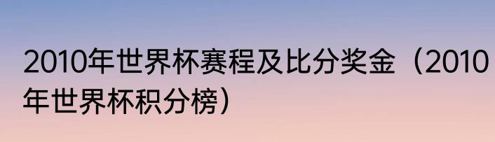 2010年世界杯赛程及比分奖金（2010年世界杯积分榜）