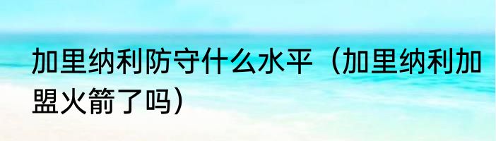 加里纳利防守什么水平（加里纳利加盟火箭了吗）