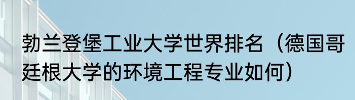 勃兰登堡工业大学世界排名（德国哥廷根大学的环境工程专业如何）