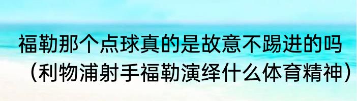 福勒那个点球真的是故意不踢进的吗（利物浦射手福勒演绎什么体育精神）