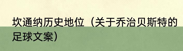 坎通纳历史地位（关于乔治贝斯特的足球文案）