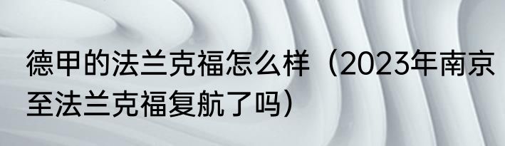 德甲的法兰克福怎么样（2023年南京至法兰克福复航了吗）