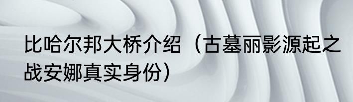 比哈尔邦大桥介绍（古墓丽影源起之战安娜真实身份）