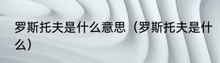 罗斯托夫是什么意思（罗斯托夫是什么）