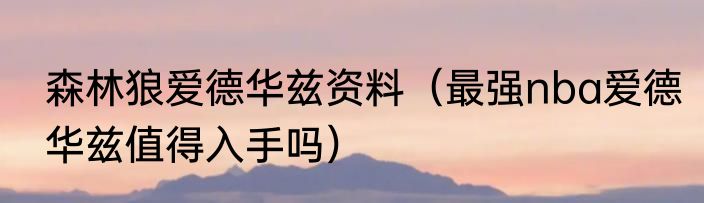 森林狼爱德华兹资料（最强nba爱德华兹值得入手吗）