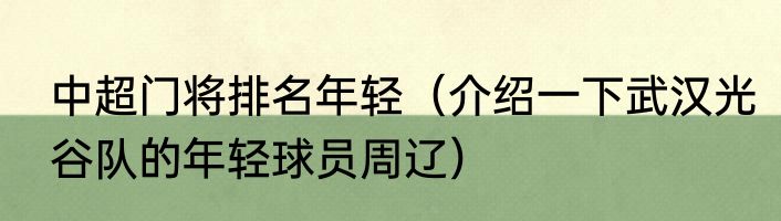 中超门将排名年轻（介绍一下武汉光谷队的年轻球员周辽）