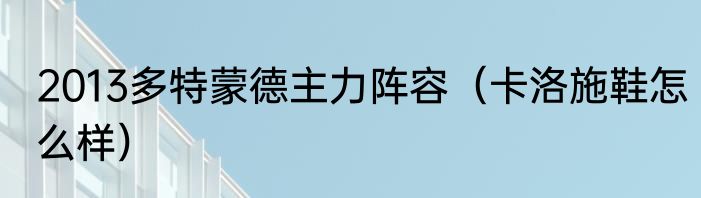 2013多特蒙德主力阵容（卡洛施鞋怎么样）