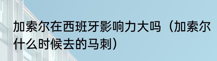 加索尔在西班牙影响力大吗（加索尔什么时候去的马刺）