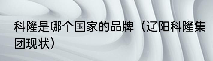 科隆是哪个国家的品牌（辽阳科隆集团现状）