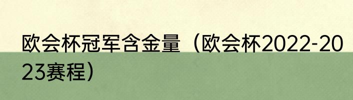 欧会杯冠军含金量（欧会杯2022-2023赛程）
