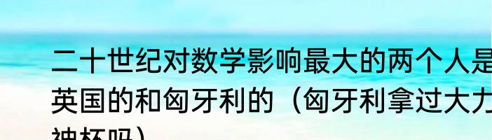 二十世纪对数学影响最大的两个人是英国的和匈牙利的（匈牙利拿过大力神杯吗）