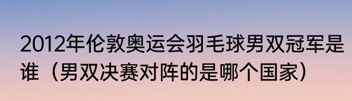 2012年伦敦奥运会羽毛球男双冠军是谁（男双决赛对阵的是哪个国家）