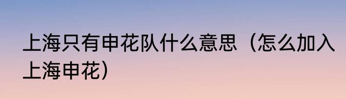 上海只有申花队什么意思（怎么加入上海申花）