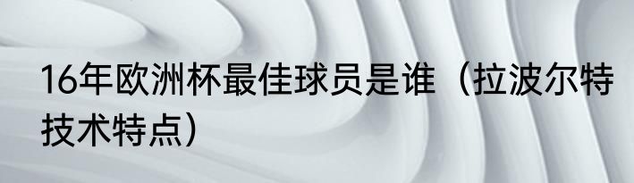 16年欧洲杯最佳球员是谁（拉波尔特技术特点）