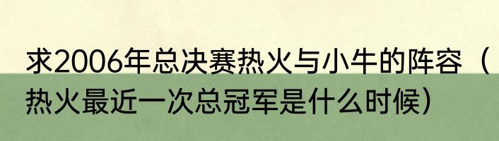 求2006年总决赛热火与小牛的阵容（热火最近一次总冠军是什么时候）