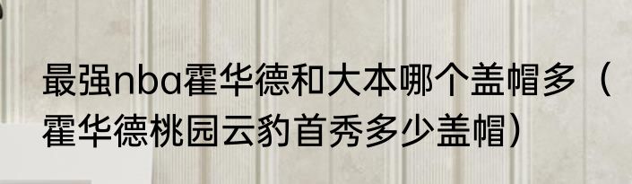 最强nba霍华德和大本哪个盖帽多（霍华德桃园云豹首秀多少盖帽）