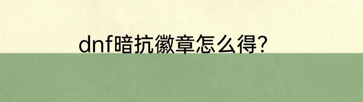dnf暗抗徽章怎么得？