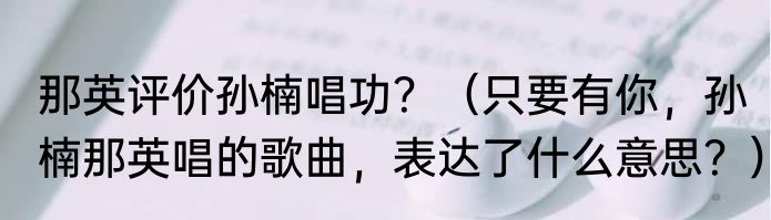 那英评价孙楠唱功？（只要有你，孙楠那英唱的歌曲，表达了什么意思？）