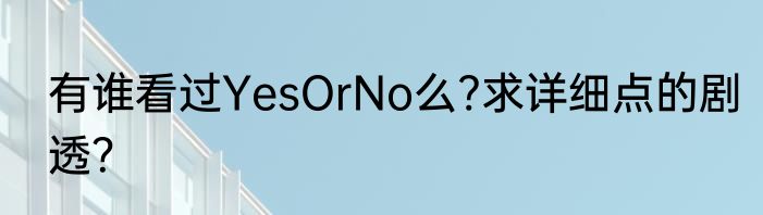 有谁看过YesOrNo么?求详细点的剧透？