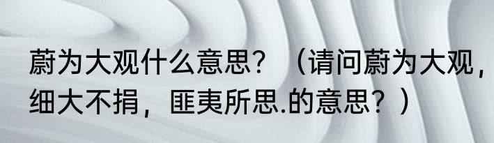 蔚为大观什么意思？（请问蔚为大观，细大不捐，匪夷所思.的意思？）