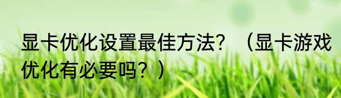显卡优化设置最佳方法？（显卡游戏优化有必要吗？）