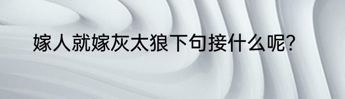 嫁人就嫁灰太狼下句接什么呢？