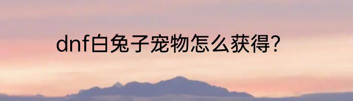 dnf白兔子宠物怎么获得？