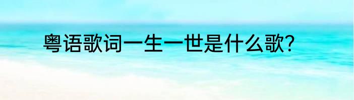 粤语歌词一生一世是什么歌？