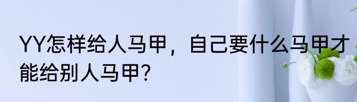 YY怎样给人马甲，自己要什么马甲才能给别人马甲？