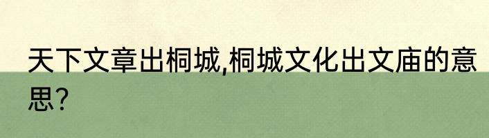 天下文章出桐城,桐城文化出文庙的意思？