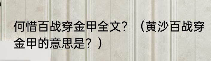 何惜百战穿金甲全文？（黄沙百战穿金甲的意思是？）