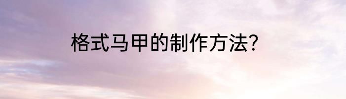 格式马甲的制作方法？