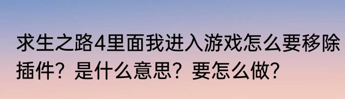 求生之路4里面我进入游戏怎么要移除插件？是什么意思？要怎么做？