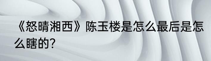 《怒晴湘西》陈玉楼是怎么最后是怎么瞎的？